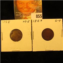 1868 & 1869 U.S. Indian Head Cents.
