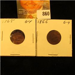 1865 & 1866 U.S. Indian Head Cents.