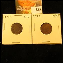 1870 & 1872 U.S. Indian Head Cents.