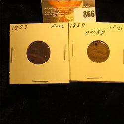 1857 Fine & 1858 VF but holed U.S. Flying Eagle Cents.