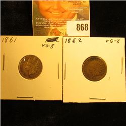 1861 & 1862 U.S. Indian Head Cents. Both VG.