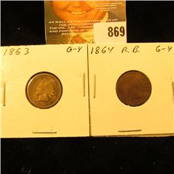 1863 Copper-nickel & 1864 Bronze Round Bust U.S. Indian Head Cents.