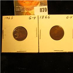 1865 & 1866 U.S. Indian Head Cents.