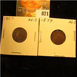 1867 & 1874 U.S. Indian Head Cents.