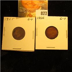 1865 & 1866 U.S. Indian Head Cents.