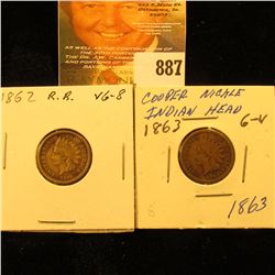 1862 & 1863 Copper-nickel U.S. Indian Head Cents.