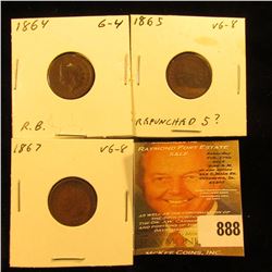 1864 Bronze, 1865, & 1867 U.S. Indian Head Cents.