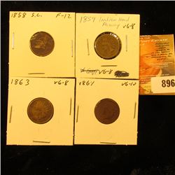 1858 SL U.S. Flying Eagle Cent; 1859 CN, 1863 CN, & 1864 Bronze U.S. Indian Head Cents.