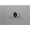 Image 2 : PURPLE AMETHYST AND DIAMOND SOLITAIRE - 2.4 CT OVAL CUT WITH TWO SHOULDER DIAMONDS - STERLING