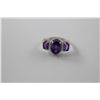 Image 2 : DIAMOND AND AMETHYST DINNER RING - 2.25 CTW 3 OVAL CUT AMETHYSTS - 2 DIAMONDS - STERLING SILVER