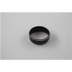 NEW TITANIUM BAND RING - SILVER TONE AND BLACK - SMOOTH COMFORT FIT - INCLUDES CERTIFICATE