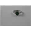 Image 2 : EMERALD AND DIAMOND SOLITAIRE RING - 1 CT ROUND CUT - HALO SETTING - 2 DIAMONDS