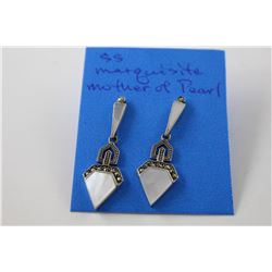 STERLING SILVER MARCASITE MOTHER OF PEARL EARRINGS