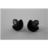Image 2 : STERLING SILVER, ONYX AND PURPLE AMETHYST MARCASITE EARRINGS