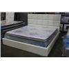 Image 2 : WHITE LEATHER KING SIZED HEADBOARD, FOOTBOARD AND RAILS