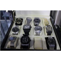 SMALL DISPLAY CASE WITH 11 WATCHES