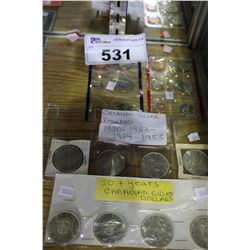 LOT OF COINS - CANADIAN SILVER DOLLARS FROM 1950, 1953, 1954 AND 1955, AND MORE