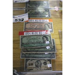 CANADIAN CURRENCY (BILLS) - $2, $1, 25 CENT AND MORE