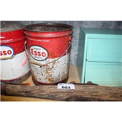 SHELF LOT INCLUDING ESSO TINS, TURQUOISE KITCHEN BOX AND MORE