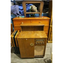 LARGE DRESSER, RADIO, BOOKCASE, OCCASIONAL TABLE AND TV TRAY