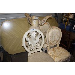 WOODEN TABLE, 3 ANTIQUE CHAIRS