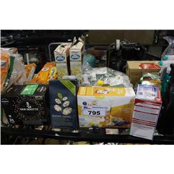SHELF LOT OF HALLOWEEN CANDY, CEREAL, SEASONINGS, CLEANING SUPPLIES AND MORE