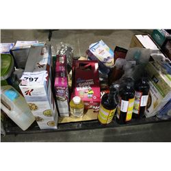 SHELF LOT OF CANDY, SEASONINGS, CLEANING SUPPLIES AND MORE