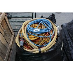 PALLET OF EXTENSION CORDS, LIGHTS, HEAVY DUTY CONTRACTORS 300PSI AIRLINES AND MORE