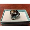 Image 2 : MENS STAINLESS STEEL & GOLD SKULL/BIKER RING, SET WITH 2 GENUINE PURPLE AMETHYST GEMSTONE EYES