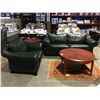 Image 2 : 2 PCS GREEN LEATHER SOFA & LOVE SEAT SET