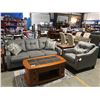 Image 1 : 2 PCS GREY UPHOLSTERED SOFA & CHAIR SET WITH 3 THROW CUSHIONS
