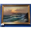 Image 1 : FRAMED ORIGINAL OIL ON CANVAS "OCEAN CLIFFS" PAINTING SIGNED BOTTOM LEFT CORNER MEASURES 28" X 40"