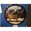 Image 1 : ROUND LEADED STAINED GLASS DECORATIVE PANEL - CARIBOU