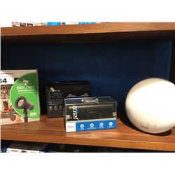 GROUP OF 4 ELECTRONIC ITEMS , VIRTUAL REALITY HEAD SET, PHILIPS CLOCK RADIO, JAM SPEAKER & NIGHT