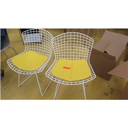 Qty 2 Knoll Modern Side Chairs - White w/Yellow Seat Pads, Seat 21" wide at widest section