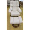 Image 1 : Stressless Leather Lounge Chair w/Ottoman - Ekornes (Norway), Ivory w/Circular Wooden Base