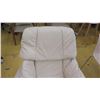 Image 3 : Stressless Leather Lounge Chair w/Ottoman - Ekornes (Norway), Ivory w/Circular Wooden Base