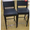 Image 1 : Qty 2 Black Bar-Height Chairs w/Leather Seats, Wooden Frame, Seat 18" Wide, some surface wear and te