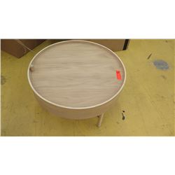 Round Natural Wood Side Table w/Storage Compartment, 25.5" Dia., 14.5" H