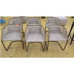 Qty 6 Cantilever Chairs - Beige Natural Leather, Woven Sides, Seat 19" Wide