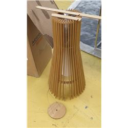 Contemporary Ceiling Pendant Lamp, Wooden Slats, 2ft Tall, Approx. 1 ft Dia., 1 Slat Broken But Repa