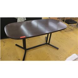 Large Dark Wood Table w/Black Base, Rounded Corners, 5ft L, 30" W, 28.5" Tall