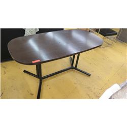 Large Dark Wood Table w/Black Base, Rounded Corners, 5ft L, 30" W, 28.5" Tall