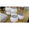 Image 2 : Qty 6 Rounded White Acrylic Planters, Metalic w/ Gloss Overlay, Shows Signs of Wear, Approx. 13" H, 
