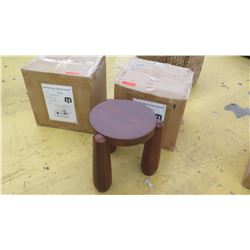 Qty 2 Dark Wood Polynesian Stools (Plant Stands or Side Tables), 14" Dia., 16" H