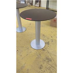 Round Pedestal Side Table - Dark Wood Top, Brushed Aluminum Base, 23.5" Dia., Some Surface Wear