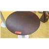 Image 2 : Round Pedestal Side Table - Dark Wood Top, Brushed Aluminum Base, 23.5" Dia., Some Surface Wear