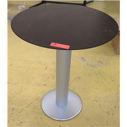 Round Pedestal Side Table - Dark Wood Top, Brushed Aluminum Base, 23.5" Dia., Some Surface Wear