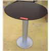 Image 1 : Round Pedestal Side Table - Dark Wood Top, Brushed Aluminum Base, 23.5" Dia., Some Surface Wear