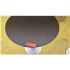 Image 2 : Round Pedestal Side Table - Dark Wood Top, Brushed Aluminum Base, 23.5" Dia., Some Surface Wear